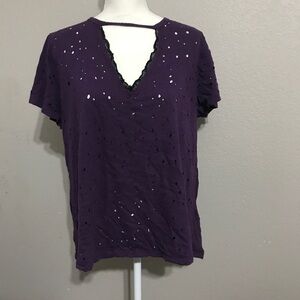 Torrid purple fun top with lace v-neck